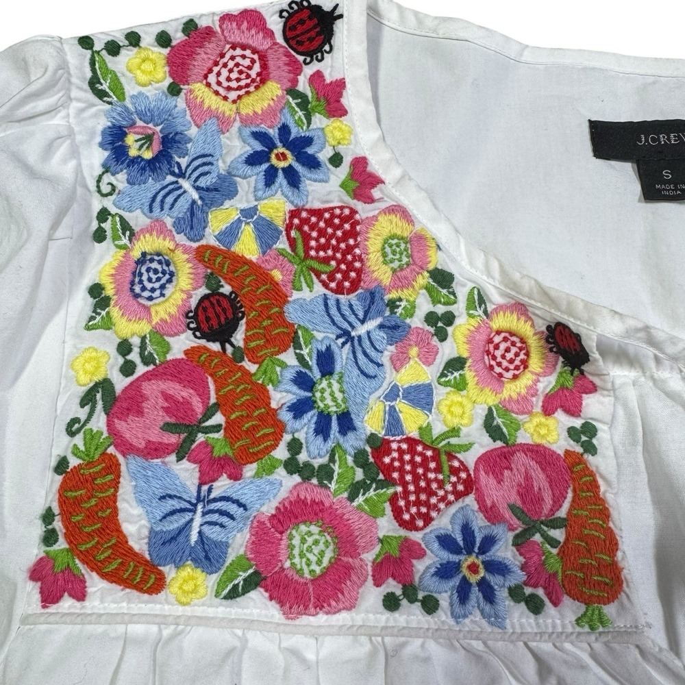 J.Crew White Boho Cotton Embroidered‎ Garden Ladybug Country Cottage Dress Sz S - Picture 5 of 13